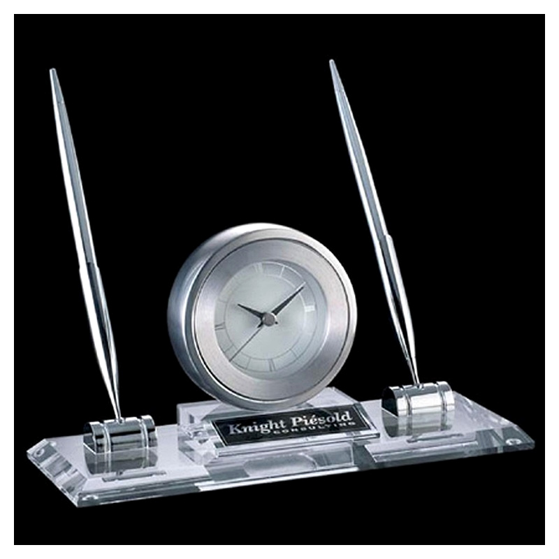 Executive Clock and Two-Pen Desk Set