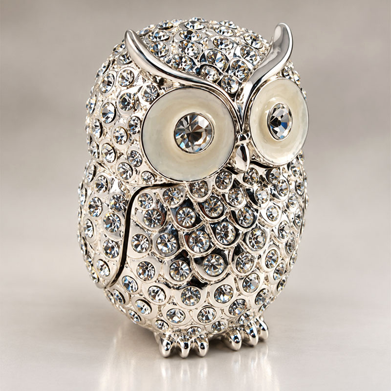 Crystal Hand-Made Metal Owl Jewellery Box