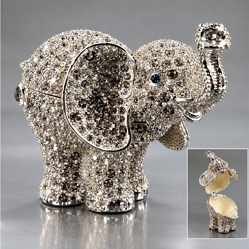 Metal Elephant Jewellery Box Crystal Hand-Made Metal Elephant Jewellery Box