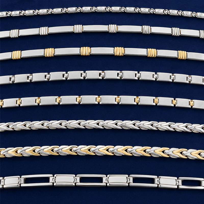 Stainless steel, silver and gold plated bracelets