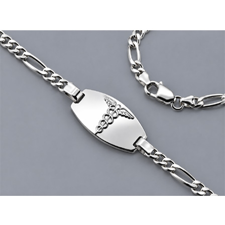 Personalized sterling silver medical alert ID bracelet for men and ladies