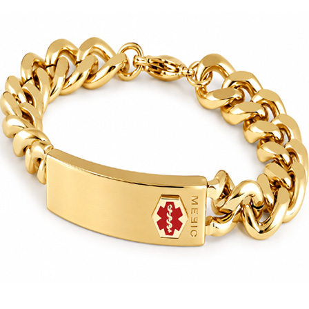 Stainless steel gold-plated men's medical alert bracelet
