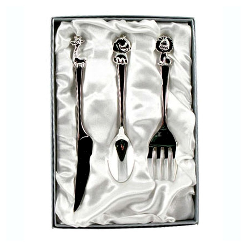 Spoon, Fork, Knife Silver Cutlery Set 3-Piece Silver-Plated Baby Spoon, Fork and Knife Set