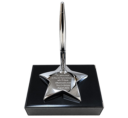 Hollister Star with Pen - Silver engraved award