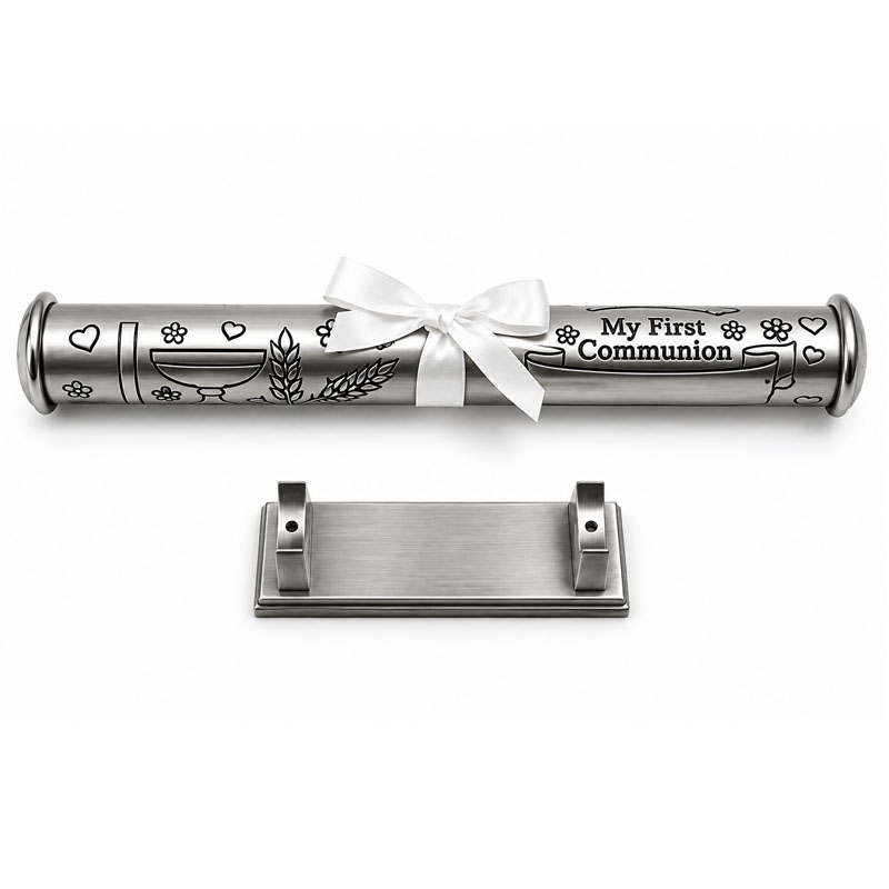 My First Communion Pewter Certificate Holder with Stand