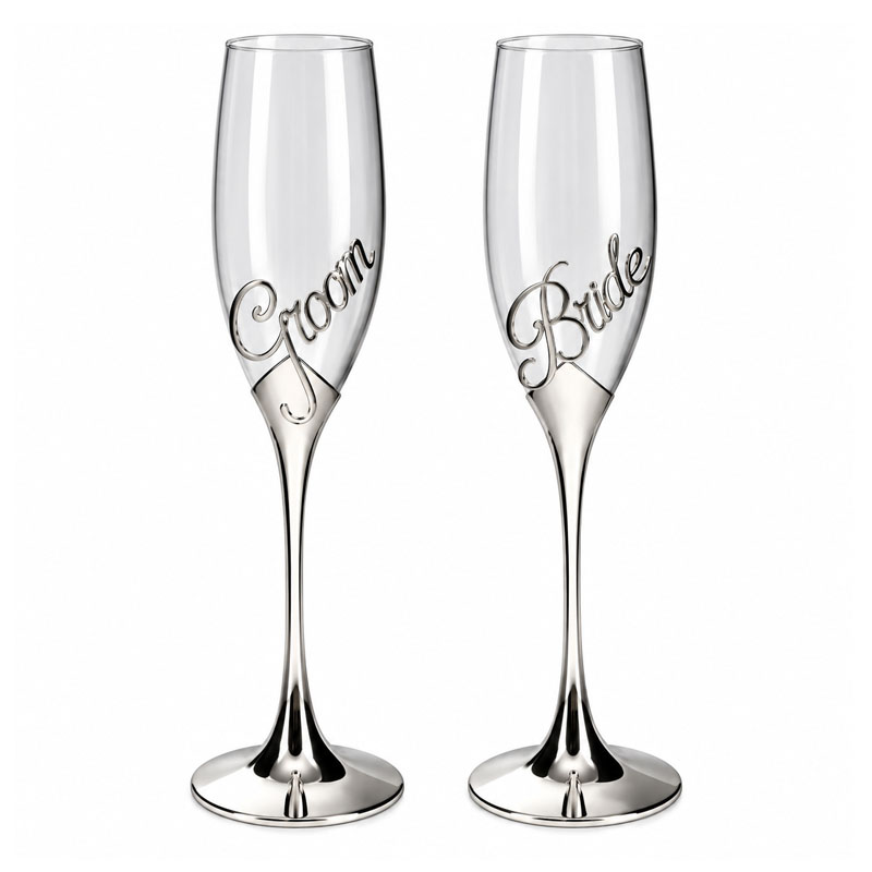 Bride and Groom champagne flute glass set