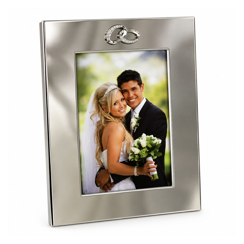 Silver-plated 5x7 wedding photo frame with double-ring design