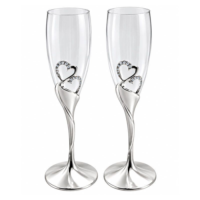 Two Heart Crystal Champagne Flute Set Two-piece champagne flute set with double-heart crystal design