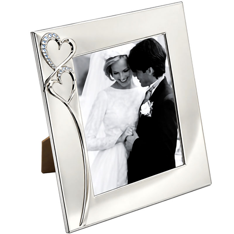 WJ3368 Double Hearts Photo Frame 8x10 silver-tone double-heart wedding picture frame